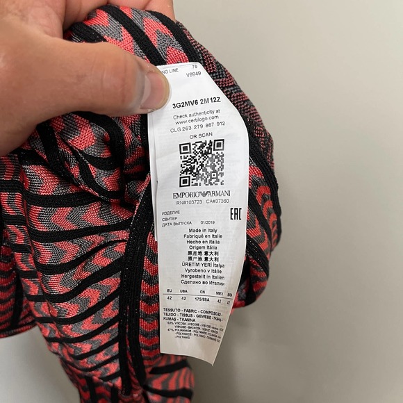 Emporio Armani Long Sleeve Crew Neck Stripped Chevron Sweater Pink Black Gray 42 - Picture 7 of 8